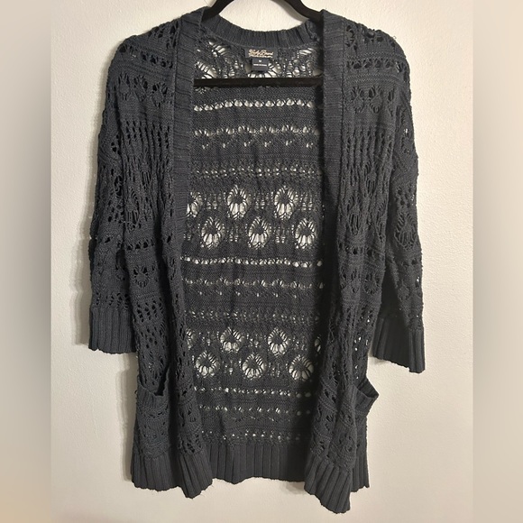 Lucky Brand Sweaters - Lucky Brand Navy Knit Crochet Medium Sweater EUC